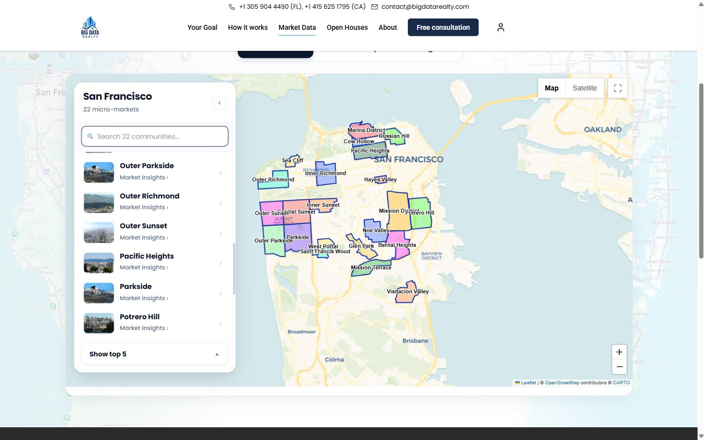 Interactive San Francisco community map on the live Big Data Realty site
