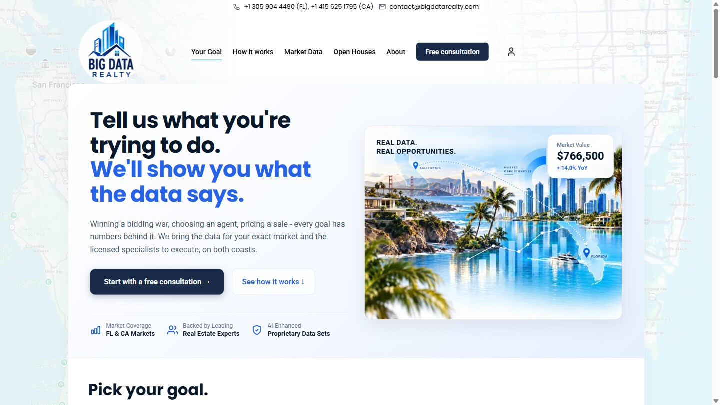 Current Big Data Realty homepage on desktop