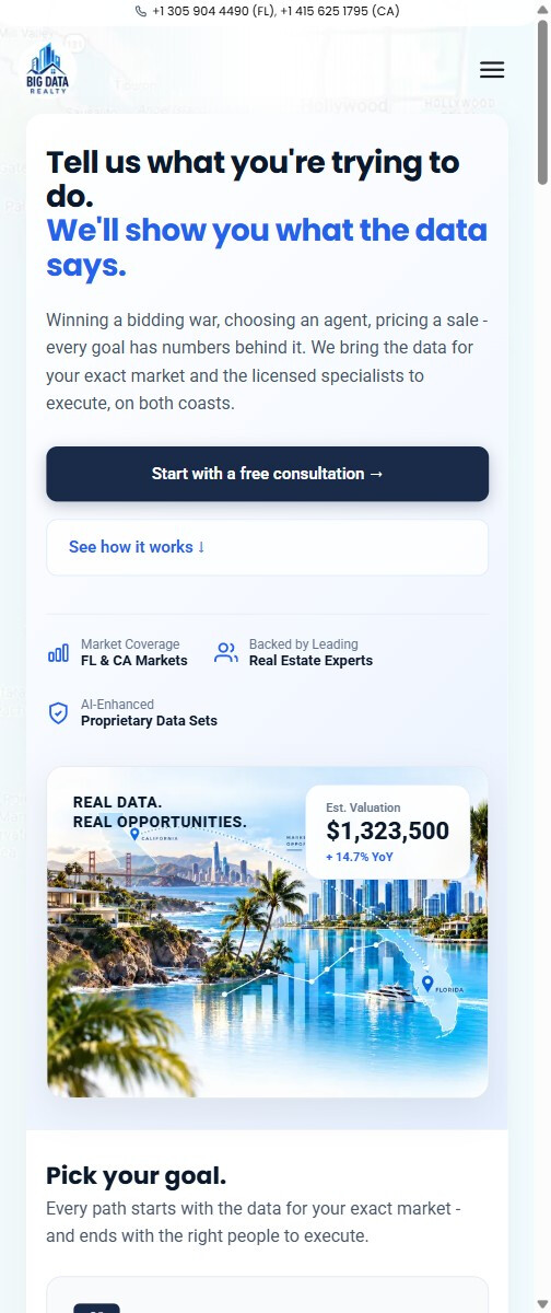 Current mobile version of Big Data Realty