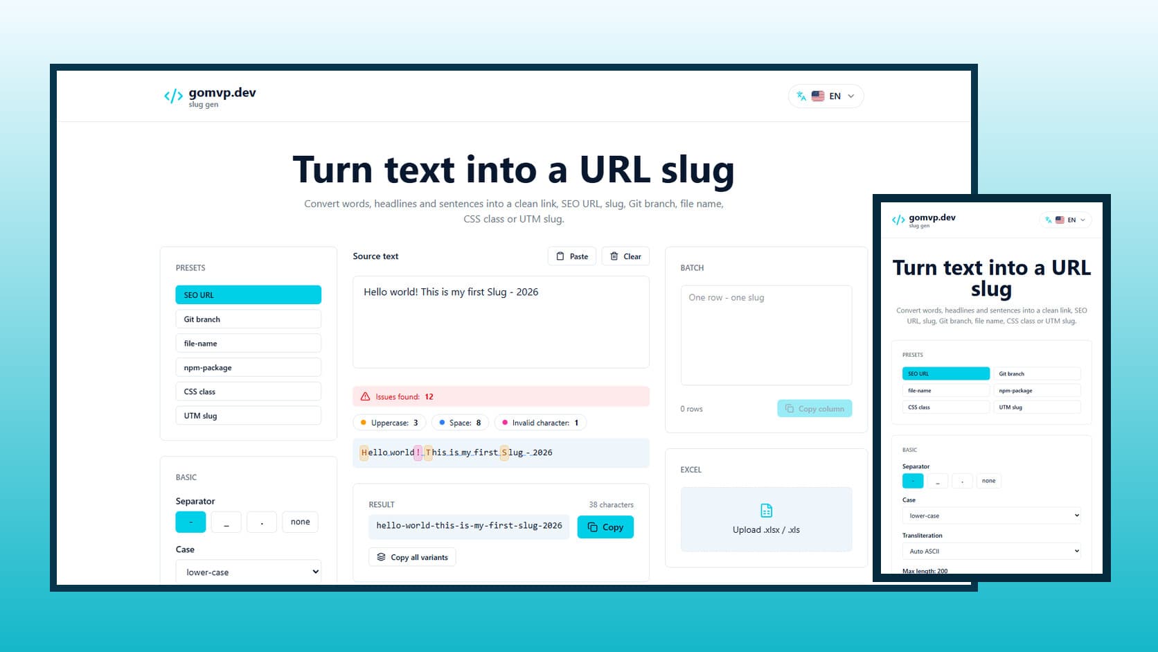 Sluggen website on desktop and mobile