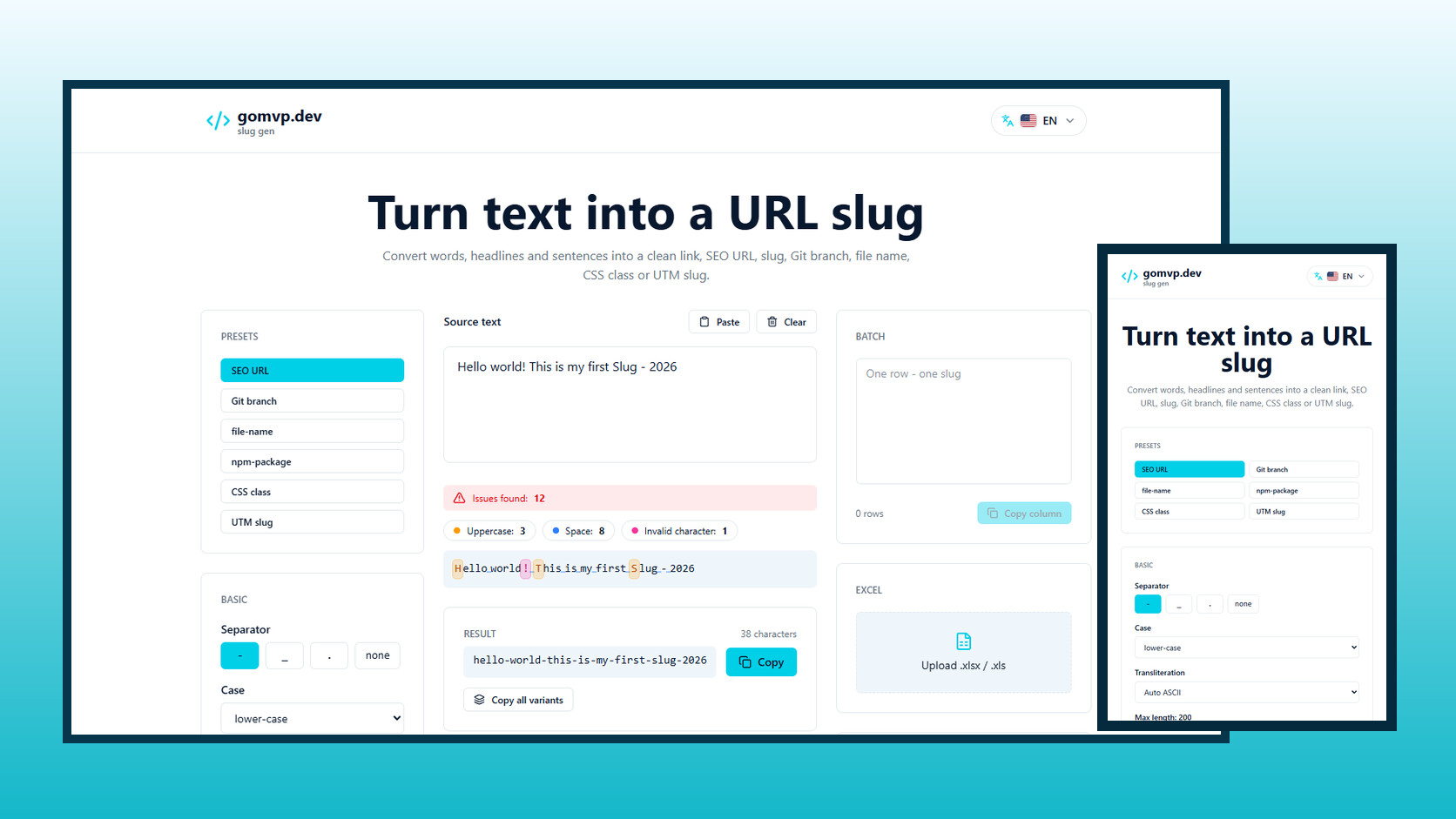 Sluggen website on desktop and mobile